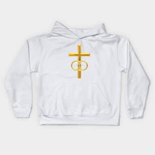 Golden 3-D look Cross with Wedding Rings Kids Hoodie